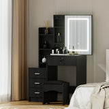 Artiss Dressing Table Vanity Desk Set Stool Led Black - Low Angle