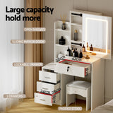 Artiss Dressing Table Vanity Desk Set Stool Led White - Rear View