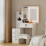 Artiss Dressing Table Vanity Desk Set Stool Led White - Low Angle