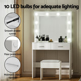 Artiss Dressing Table Vanity Desk Set Stool 10 Led Bulbs White - Rear View