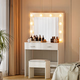 Artiss Dressing Table Vanity Desk Set Stool 10 Led Bulbs White - Close-Up Angle