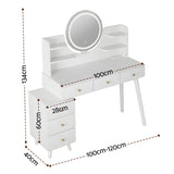 Artiss Dressing Table Vanity Desk LED Charging Station White - Side View
