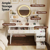 Artiss Dressing Table Vanity Desk LED Charging Station White - Rear View