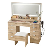 Artiss Dressing Table Makeup Vanity Desk Large LED Mirror 10 Drawers Power Outlet Hair Dryer Holder Hook Wood - Front View