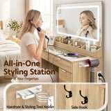 Artiss Dressing Table Makeup Vanity Desk Large LED Mirror 10 Drawers Power Outlet Hair Dryer Holder Hook Wood - Close-Up Angle