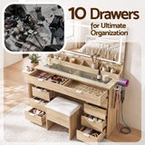 Artiss Dressing Table Makeup Vanity Desk Large LED Mirror 10 Drawers Power Outlet Hair Dryer Holder Hook Wood - Extra Image