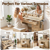 Artiss Dressing Table Makeup Vanity Desk Large LED Mirror 10 Drawers Power Outlet Hair Dryer Holder Hook Wood - Extra Image