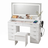 Artiss Dressing Table Makeup Vanity Desk Large LED Mirror 10 Drawers Power Outlet Hair Dryer Holder Hook White - Front View