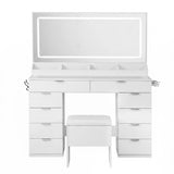 Artiss Dressing Table Makeup Vanity Desk Large LED Mirror 10 Drawers Power Outlet Hair Dryer Holder Hook White - 45-Degree Angle