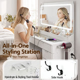 Artiss Dressing Table Makeup Vanity Desk Large LED Mirror 10 Drawers Power Outlet Hair Dryer Holder Hook White - Close-Up Angle