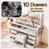 Artiss Dressing Table Makeup Vanity Desk Large LED Mirror 10 Drawers Power Outlet Hair Dryer Holder Hook White - Extra Image