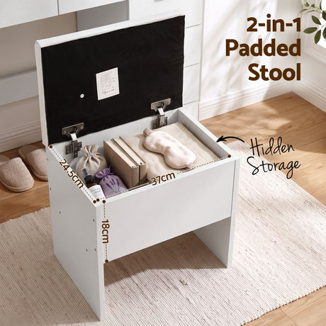 Artiss Dressing Table Makeup Vanity Desk Large LED Mirror 10 Drawers Power Outlet Hair Dryer Holder Hook White, image 11