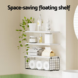 Artiss Floating Wall Shelf Set of 3 White - Top-Down View