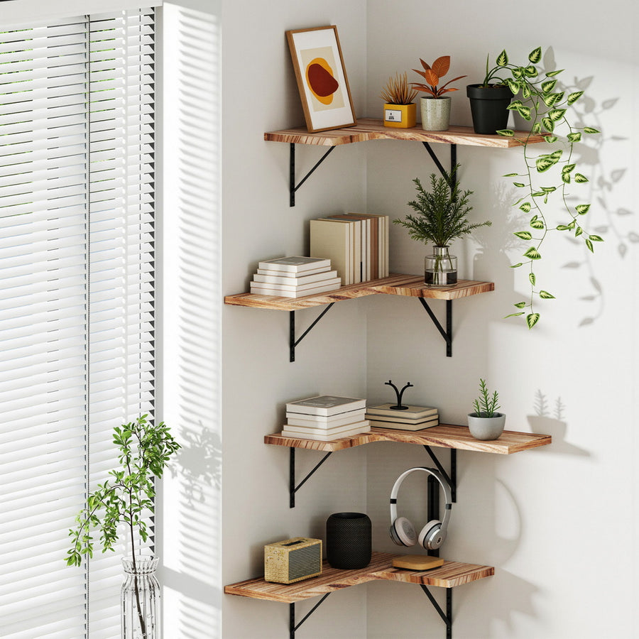 Artiss Floating Wall Shelf Corner Shelves Set of 4 Wood