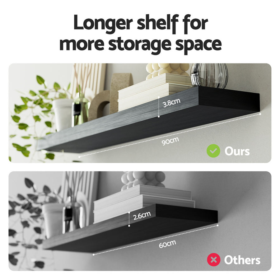Artiss Floating Wall Shelf Set of 2 Black 90CM