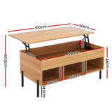 Artiss Coffee Table Lift-top Oak - Front View
