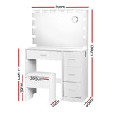Artiss Dressing Table Set Stool 15 Led Bulbs White Darcy - Side View