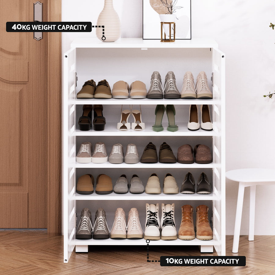 Artiss Shoe Rack Storage Cabinet 20 Pairs 5-tier White Alster, image 8