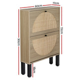 Artiss Shoe Rack Cabinet 2 Drawers Rattan 6 Pairs - Top-Down View