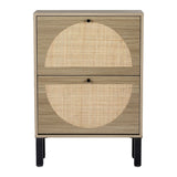 Artiss Shoe Rack Cabinet 2 Drawers Rattan 6 Pairs - 45-Degree Angle