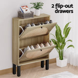 Artiss Shoe Rack Cabinet 2 Drawers Rattan 6 Pairs - Rear View