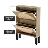 Artiss Shoe Rack Cabinet 2 Drawers Rattan 6 Pairs - Low Angle