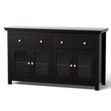 Artiss Buffet Sideboard Storage Cabinet Kitchen Cupboard Clear Door Drawer Black - Side View