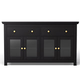 Artiss Buffet Sideboard Storage Cabinet Kitchen Cupboard Clear Door Drawer Black - 45-Degree Angle