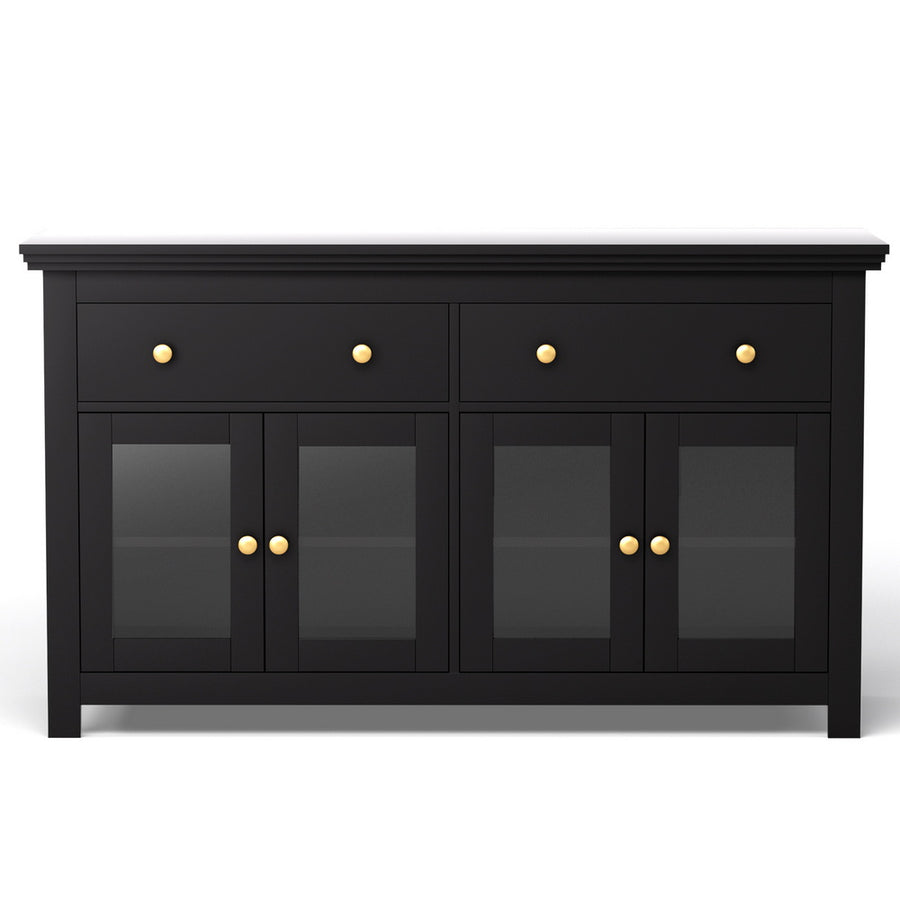 Artiss Buffet Sideboard Storage Cabinet Kitchen Cupboard Clear Door Drawer Black