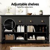 Artiss Buffet Sideboard Storage Cabinet Kitchen Cupboard Clear Door Drawer Black - Low Angle