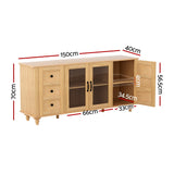 Artiss Buffet Sideboard Storage Cabinet Kitchen Cupboard Faux Drawer 150CM Pine - Side View