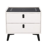 Artiss Smart Bedside Table 2 Drawers with Wireless Charging Ports LED White AIKA - Side View