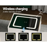 Artiss Smart Bedside Table 2 Drawers with Wireless Charging Ports LED White AIKA - Top-Down View