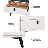 Artiss Smart Bedside Table 2 Drawers with Wireless Charging Ports LED White AIKA - Rear View