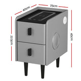 Artiss Smart Bedside Table 2 Drawers with Wireless Charging Ports LED Grey AIDA - Front View