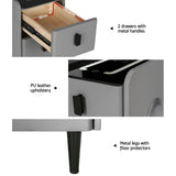 Artiss Smart Bedside Table 2 Drawers with Wireless Charging Ports LED Grey AIDA - Rear View