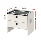 Artiss Smart Bedside Table Wireless Charging - BESS White - Front View