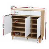 Artiss Shoe Rack Cabinet 25 Pairs Storage Cupboard Pine&White - Side View