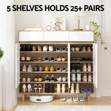 Artiss Shoe Rack Cabinet 25 Pairs Storage Cupboard Pine&White - 45-Degree Angle