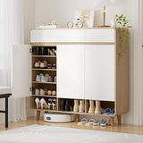 Artiss Shoe Rack Cabinet 25 Pairs Storage Cupboard Pine&White - Low Angle