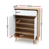 Artiss Shoe Rack Cabinet 20 Pairs Storage Cupboard Pine&White - Side View