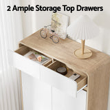 Artiss Shoe Rack Cabinet 20 Pairs Storage Cupboard Pine&White - Rear View