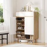 Artiss Shoe Rack Cabinet 20 Pairs Storage Cupboard Pine&White - Low Angle