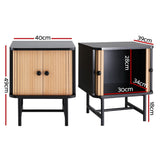 Artiss Bedside Table with Sliding Doors BORIS - Front View