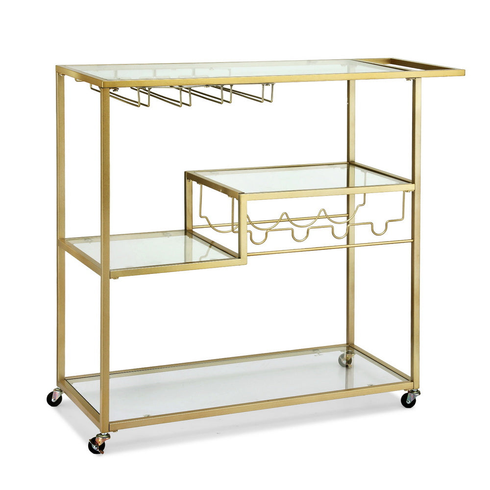 Artiss Bar Cart Drink Trolley Serving Cocktail Wine Rack Glass Holder 102cm Gold