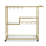 Artiss Bar Cart Drink Trolley Serving Cocktail Wine Rack Glass Holder 102cm Gold - Top-Down View