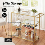 Artiss Bar Cart Drink Trolley Serving Cocktail Wine Rack Glass Holder 102cm Gold - 45-Degree Angle