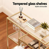 Artiss Bar Cart Drink Trolley Serving Cocktail Wine Rack Glass Holder 102cm Gold - Rear View