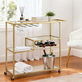Artiss Bar Cart Drink Trolley Serving Cocktail Wine Rack Glass Holder 102cm Gold - Low Angle