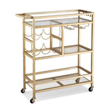 Artiss Bar Cart Drinks Trolley Serving Wine Rack Glass Holder 3 Hooks 72cm Gold - Top-Down View